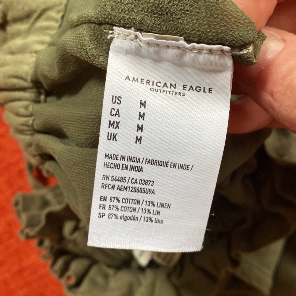 AE American Eagle Olive Army Green Linen High Waist Shorts - Picture 10 of 11
